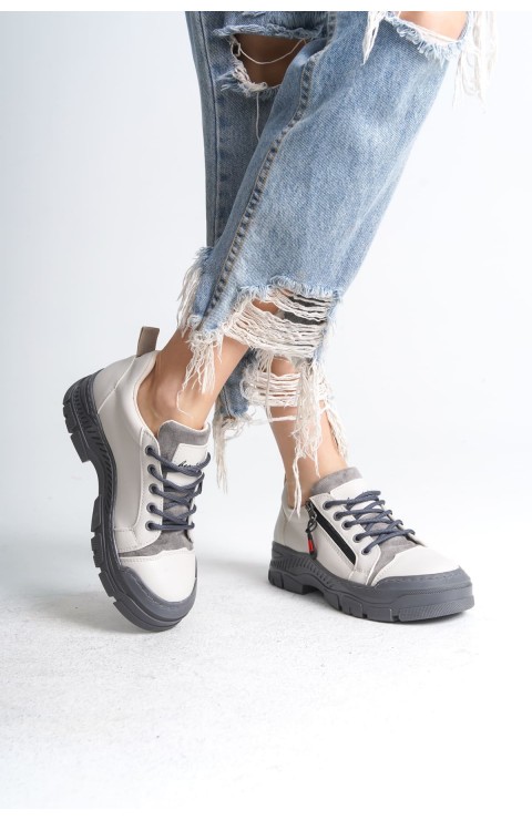 AGATHA Bağcıklı Fermuarlı Ortopedik Taban Kadın Sneaker Spor Ayakkabı CGT - Krem
