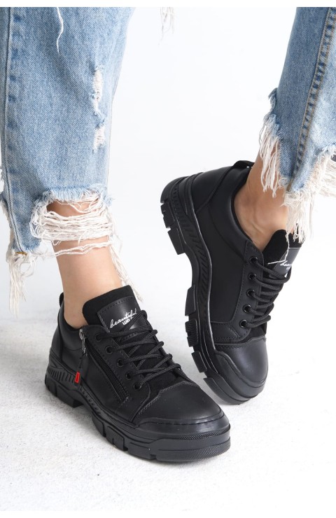 AGATHA Bağcıklı Fermuarlı Ortopedik Taban Kadın Sneaker Spor Ayakkabı CST - Siyah