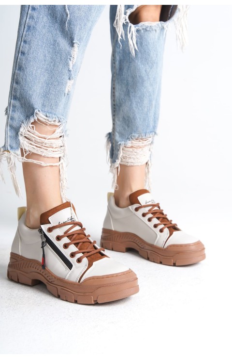 AGATHA Bağcıklı Fermuarlı Ortopedik Taban Kadın Sneaker Spor Ayakkabı  CTT - Krem