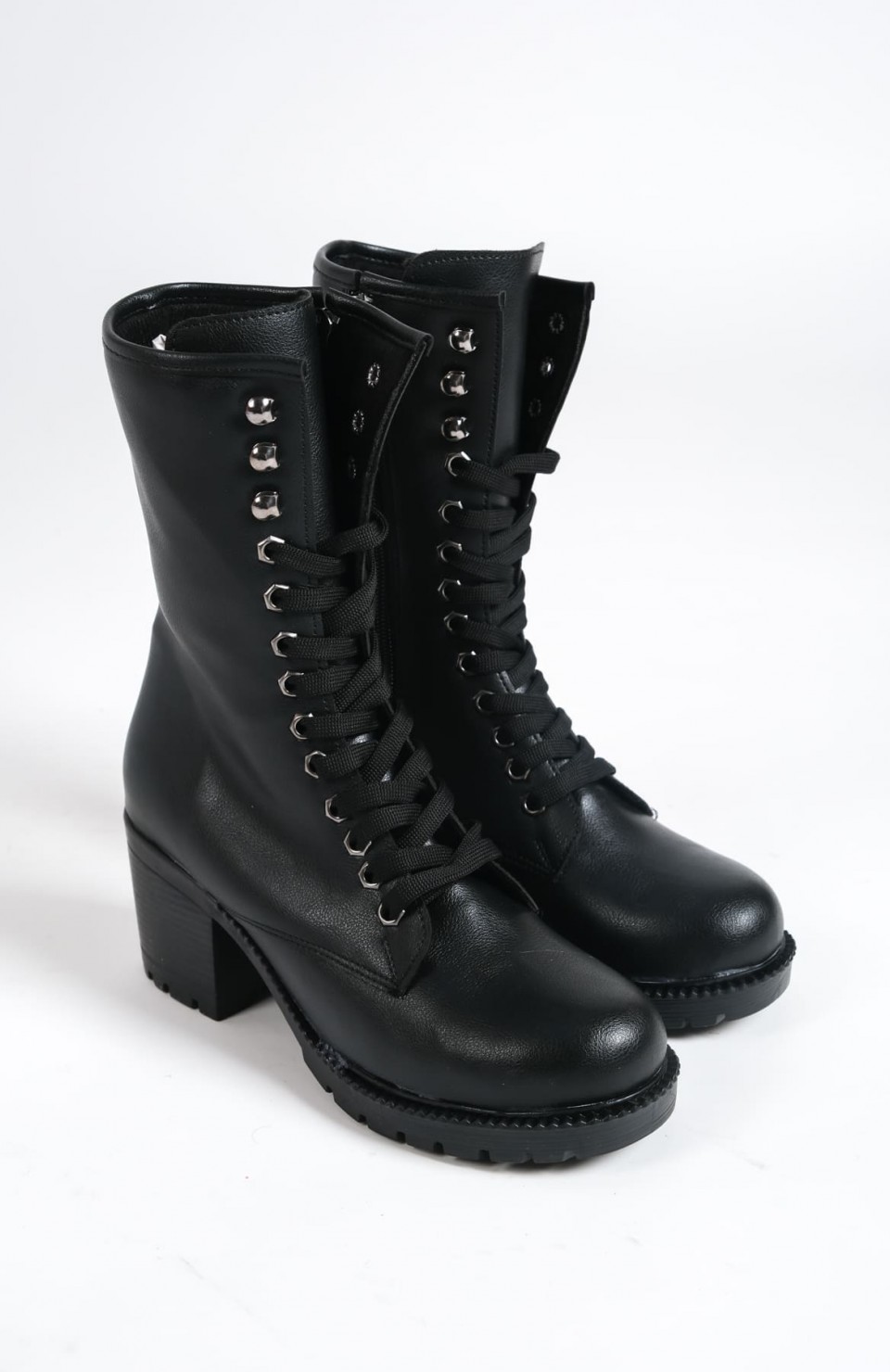 ALDA Bağcıklı Ortopedik Taban Kadın Çizme CST - Siyah