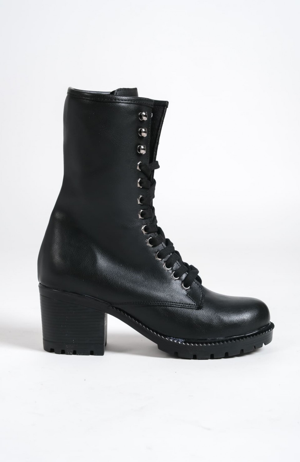 ALDA Bağcıklı Ortopedik Taban Kadın Çizme CST - Siyah