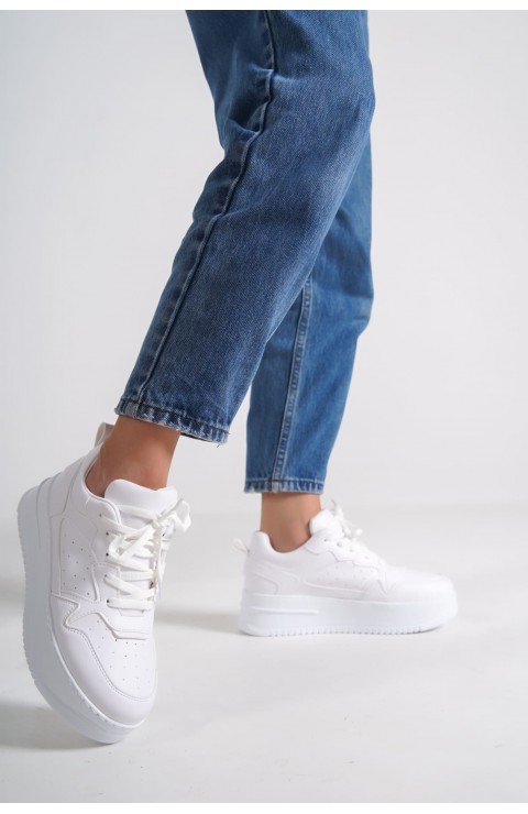 ALESSI Bağcıklı Ortopedik Taban Kadın Sneaker Spor Ayakkabı CBT - Beyaz