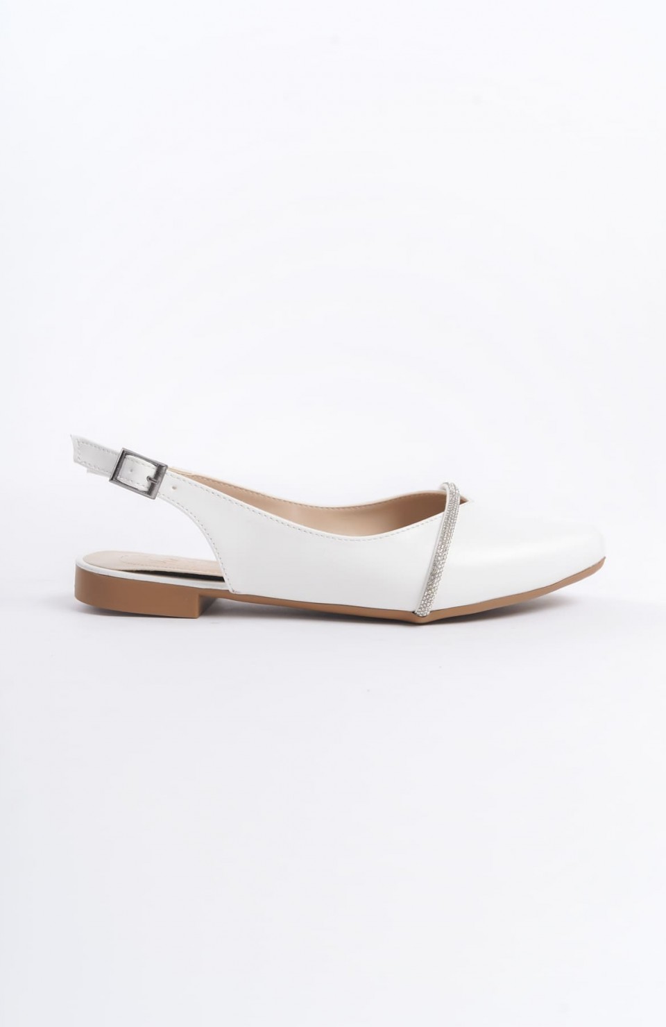 ALLISON Tokalı Ortopedik Rahat Taban Taş Detaylı Kadın Babet Ayakkabı  CKT - Beyaz