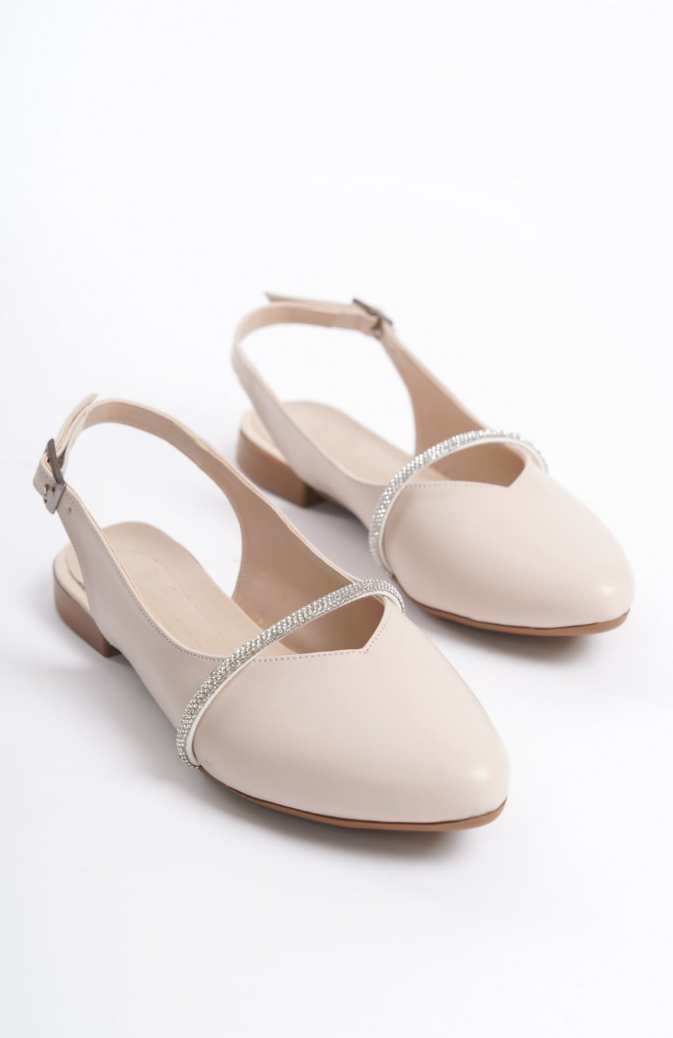 ALLISON Tokalı Ortopedik Rahat Taban Taş Detaylı Kadın Babet Ayakkabı  CKT - Krem