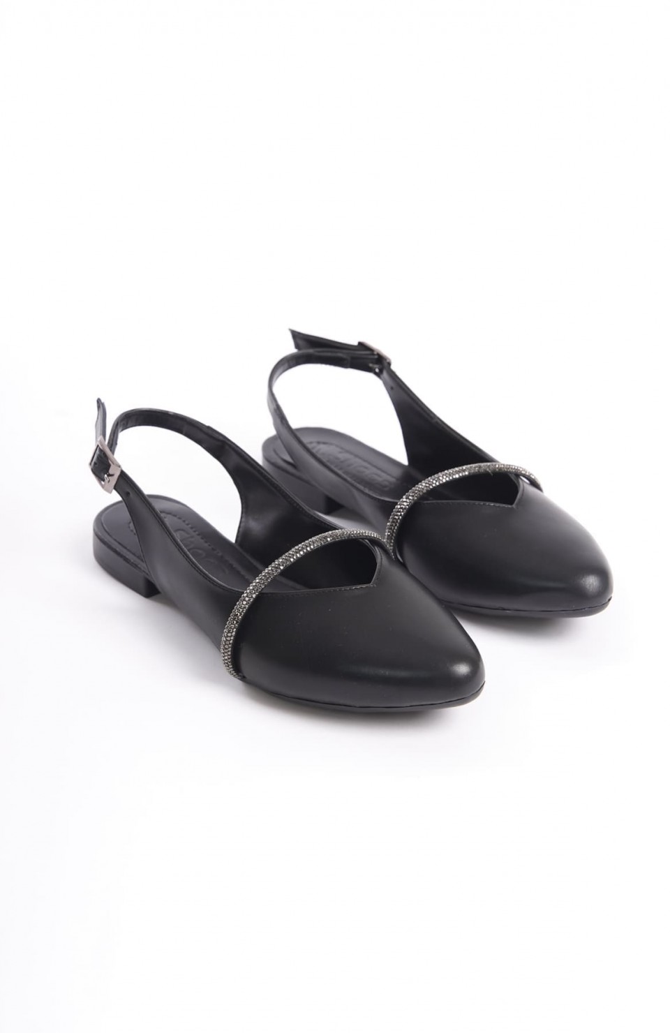 ALLISON Tokalı Ortopedik Rahat Taban Taş Detaylı Kadın Babet Ayakkabı  CST - Siyah