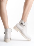 ALMILA Fermuarlı Lastikli Ortopedik Taban Topuklu Kadın Bot  CKT - Krem