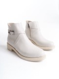 ALMILA Fermuarlı Lastikli Ortopedik Taban Topuklu Kadın Bot  CKT - Krem