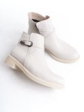 ALMILA Fermuarlı Lastikli Ortopedik Taban Topuklu Kadın Bot  CKT - Krem