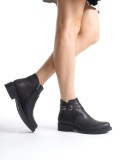ALMILA Fermuarlı Lastikli Ortopedik Taban Topuklu Kadın Bot CST - Siyah