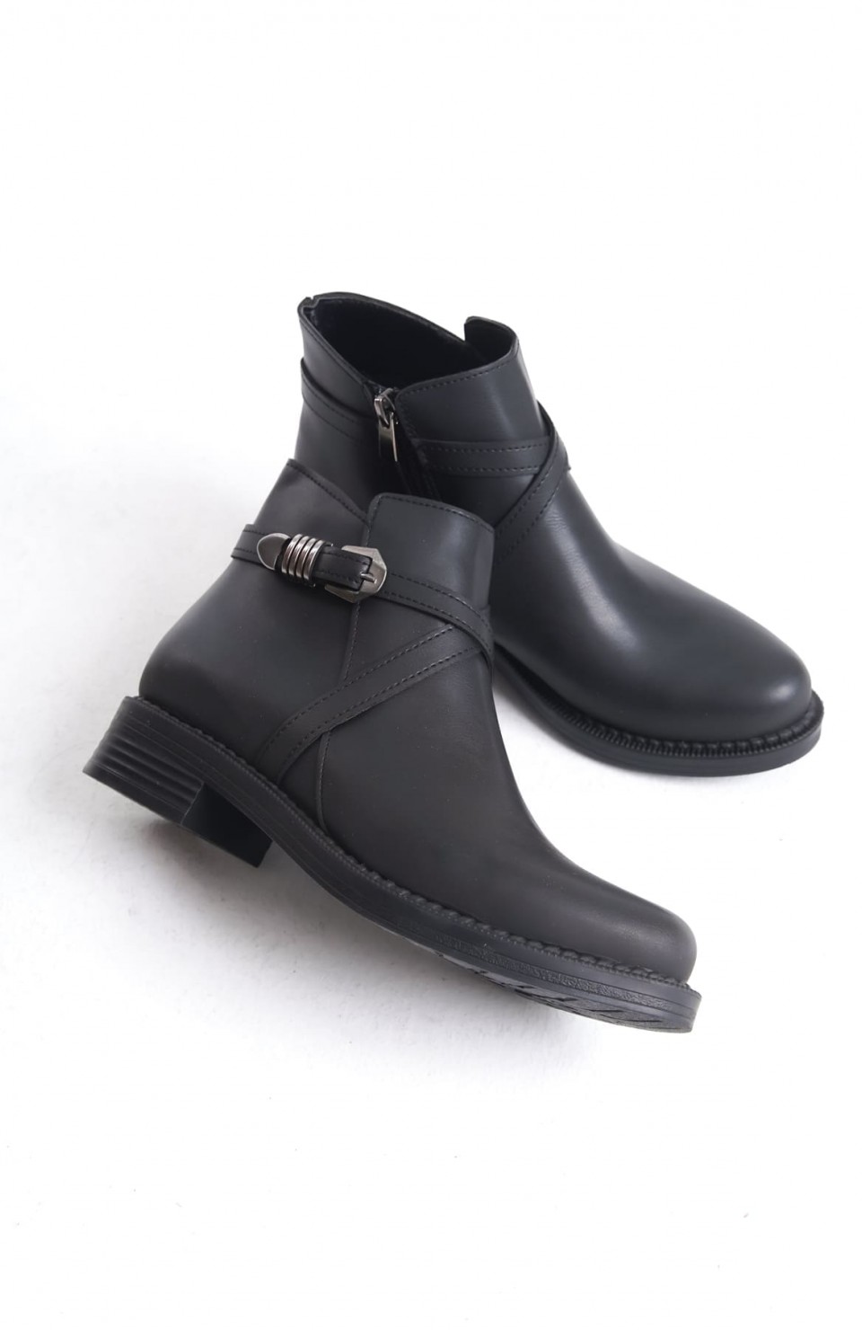 ALMILA Fermuarlı Lastikli Ortopedik Taban Topuklu Kadın Bot CST - Siyah