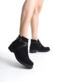 ALMILA Fermuarlı Lastikli Ortopedik Taban Topuklu Süet Kadın Bot SST - Siyah