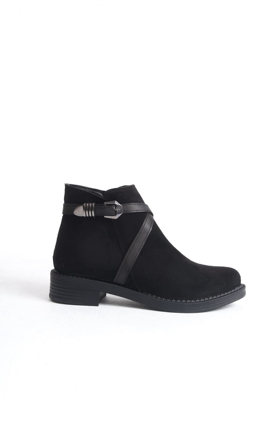 ALMILA Fermuarlı Lastikli Ortopedik Taban Topuklu Süet Kadın Bot SST - Siyah