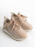 ALYA Bağcıklı Ortopedik Taban Taşlı Kadın Sneaker Spor Ayakkabı CBT - Krem