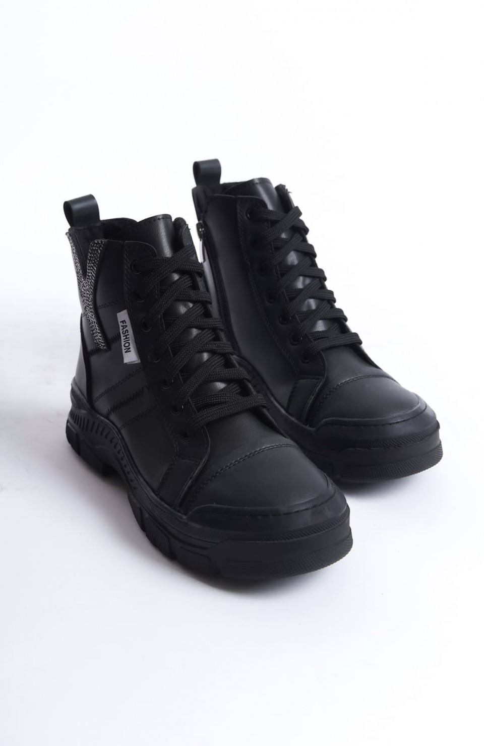 AMBER Bağcıklı Fermuarlı Ortopedik Taban Kadın Bot  CST - Siyah