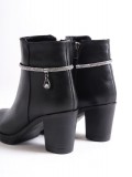 ARIA Fermuarlı Ortopedik Taban Taşlı Topuklu Kadın Bot CST - Siyah