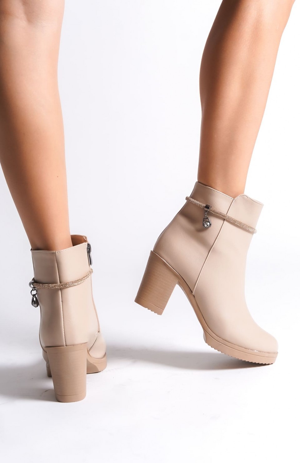 ARIA Fermuarlı Ortopedik Taban Taşlı Topuklu Kadın Bot CTT - Ten