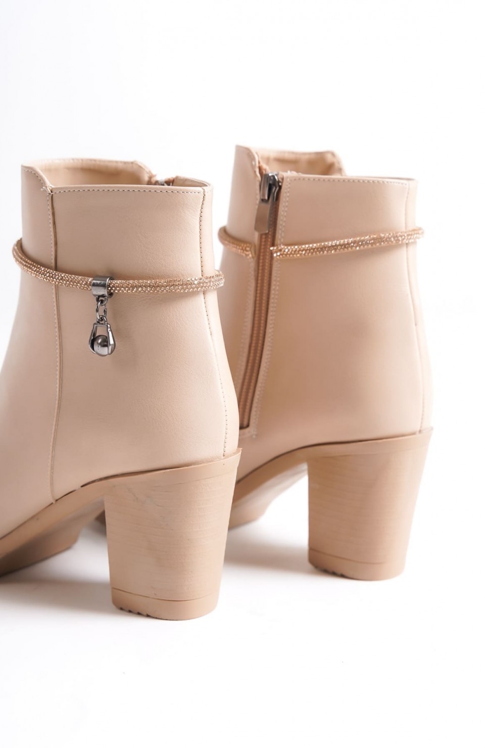 ARIA Fermuarlı Ortopedik Taban Taşlı Topuklu Kadın Bot CTT - Ten