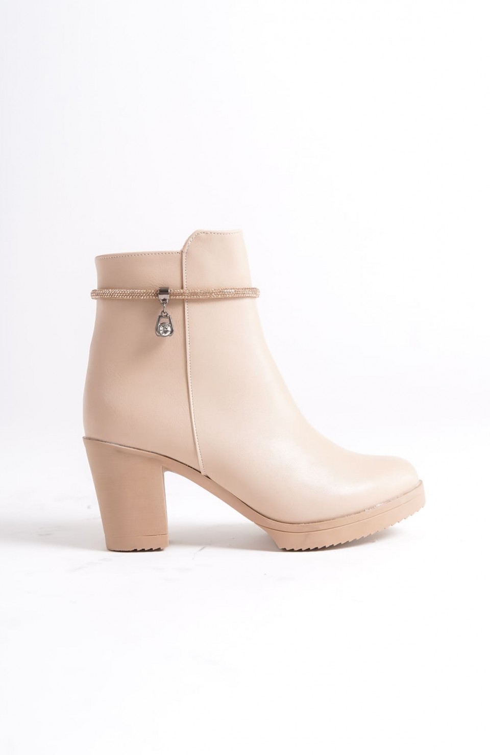 ARIA Fermuarlı Ortopedik Taban Taşlı Topuklu Kadın Bot CTT - Ten