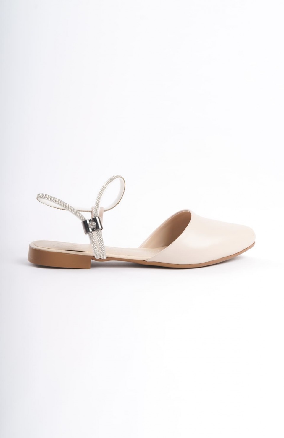 ARIANA Lastikli Ortopedik Rahat Taban Bilekten Taş Detaylı Kadın Babet Ayakkabı  CKT - Krem