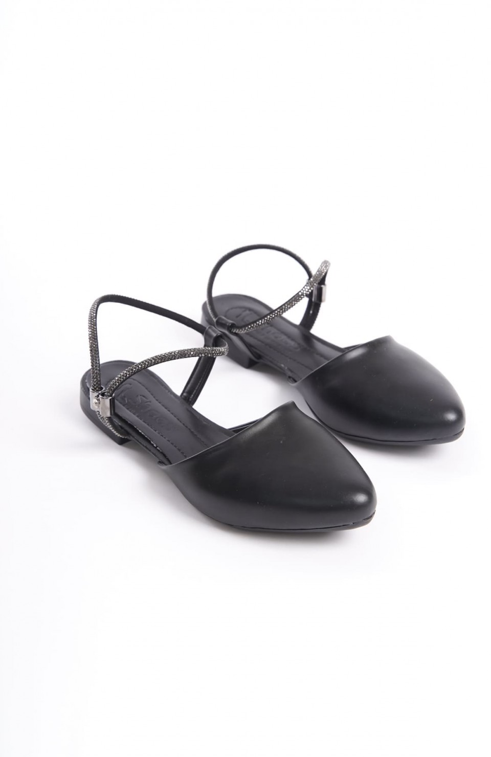 ARIANA Lastikli Ortopedik Rahat Taban Bilekten Taş Detaylı Kadın Babet Ayakkabı  CST - Siyah