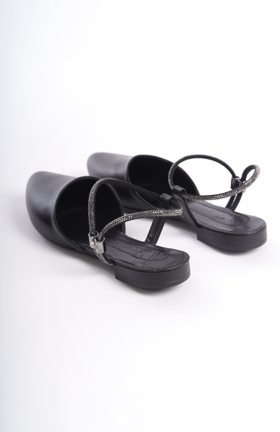 ARIANA Lastikli Ortopedik Rahat Taban Bilekten Taş Detaylı Kadın Babet Ayakkabı  CST - Siyah