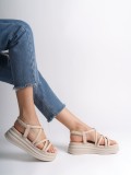 BELLA Lastikli Şerit Detaylı Ortopedik Taban Kadın Sandalet CKT - Krem