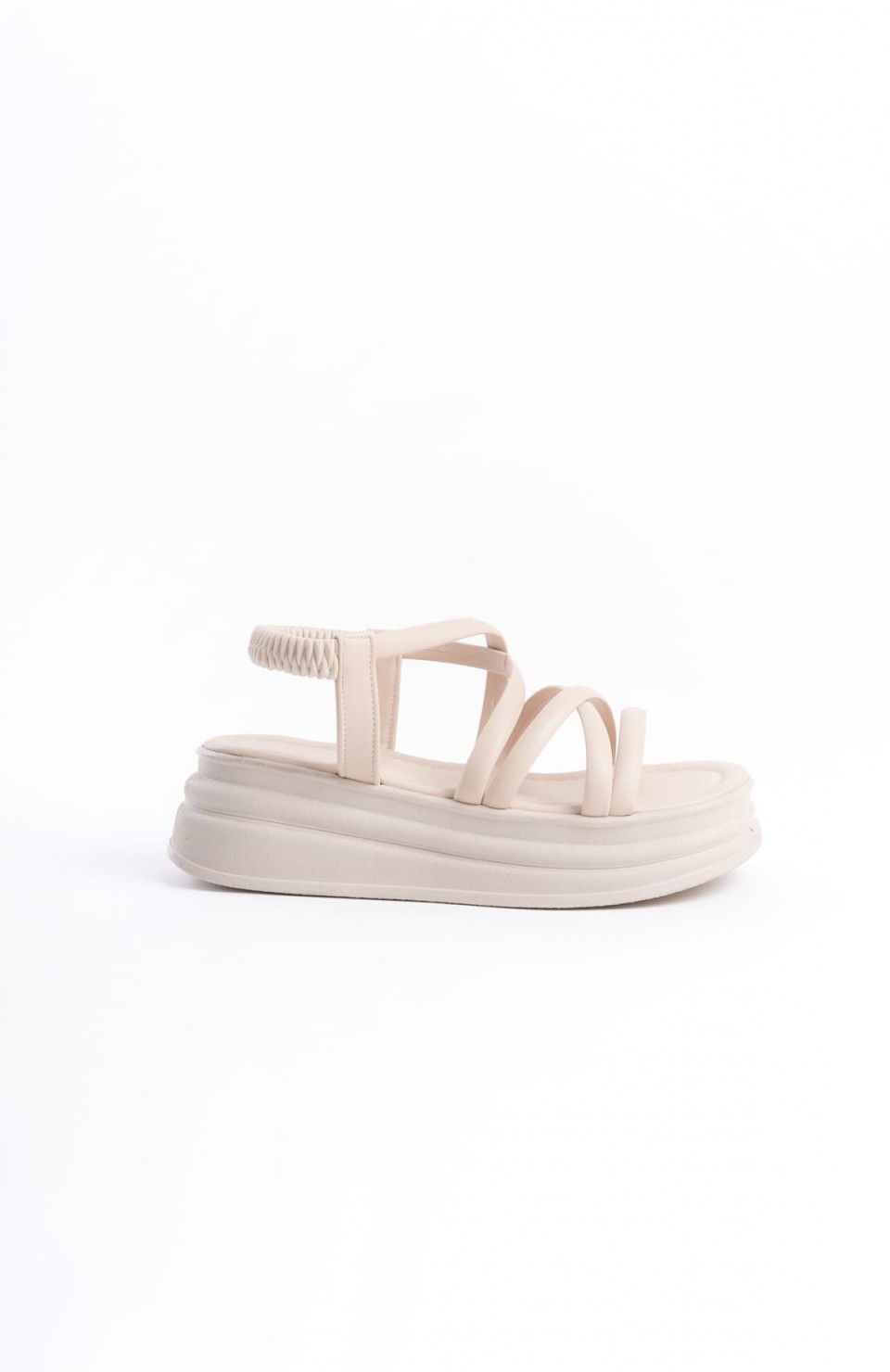 BELLA Lastikli Şerit Detaylı Ortopedik Taban Kadın Sandalet CKT - Krem