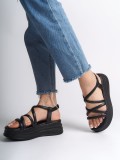 BELLA Lastikli Şerit Detaylı Ortopedik Taban Kadın Sandalet CST - Siyah