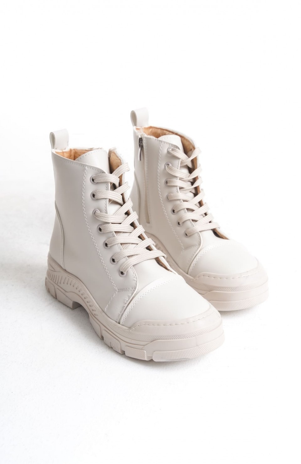 BLOOM Bağcıklı Fermuarlı Ortopedik Taban Kadın Bot  CKT - Krem