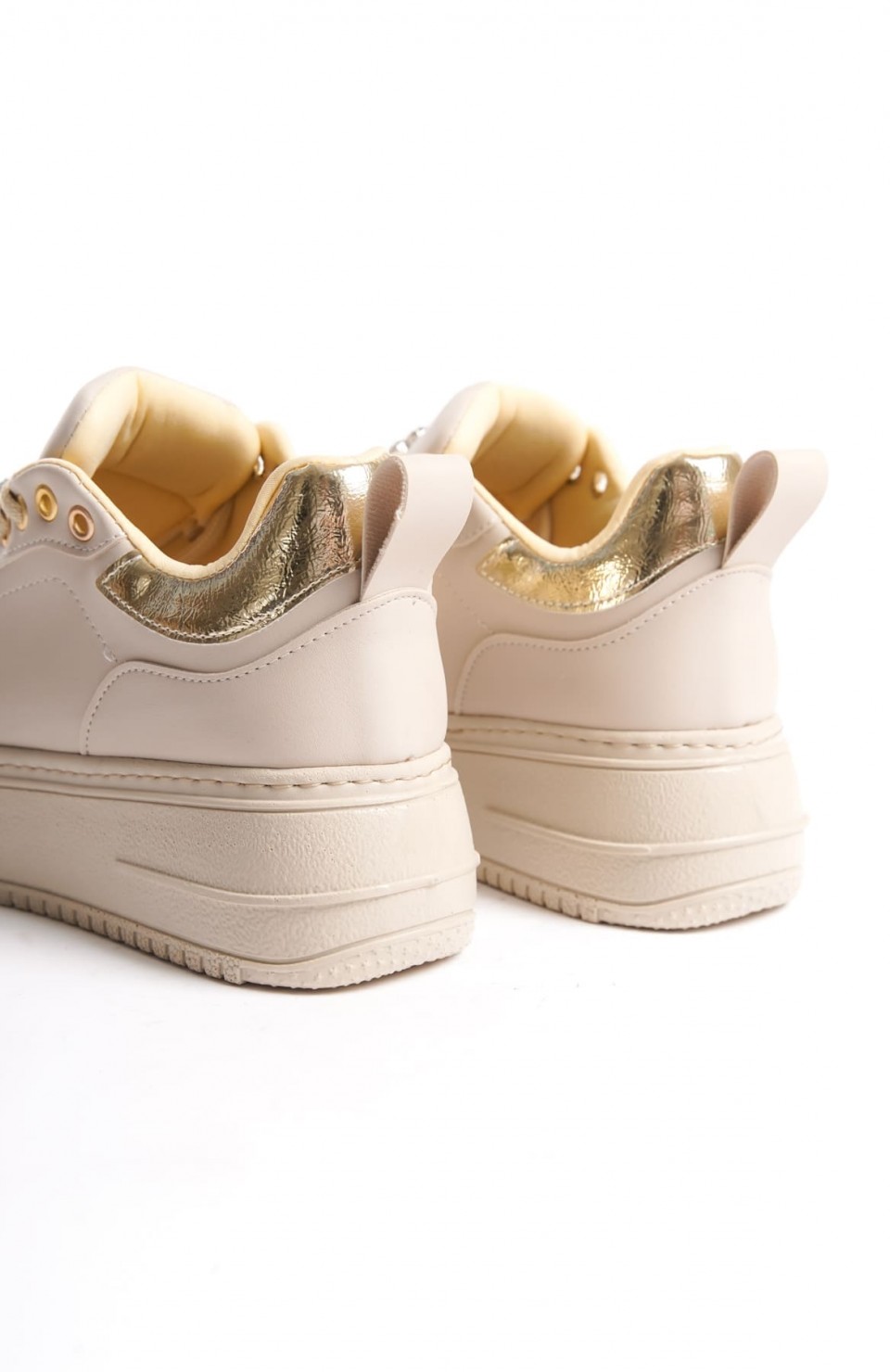 BRIANNA Bağcıklı Ortopedik Taban Renkli Taş Dekorlu Kadın Sneaker Spor Ayakkabı  CKT - Krem/Altın