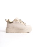 BRIANNA Bağcıklı Ortopedik Taban Renkli Taş Dekorlu Kadın Sneaker Spor Ayakkabı  CKT - Krem/Altın