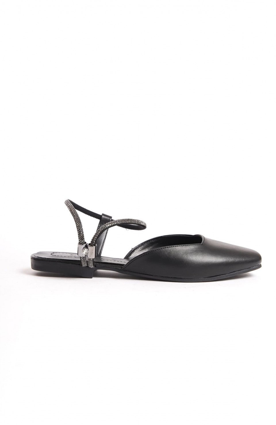 CAROLINE Lastikli Ortopedik Rahat Taban Bilekten Taş Detaylı Kadın Babet Ayakkabı  CST - Siyah