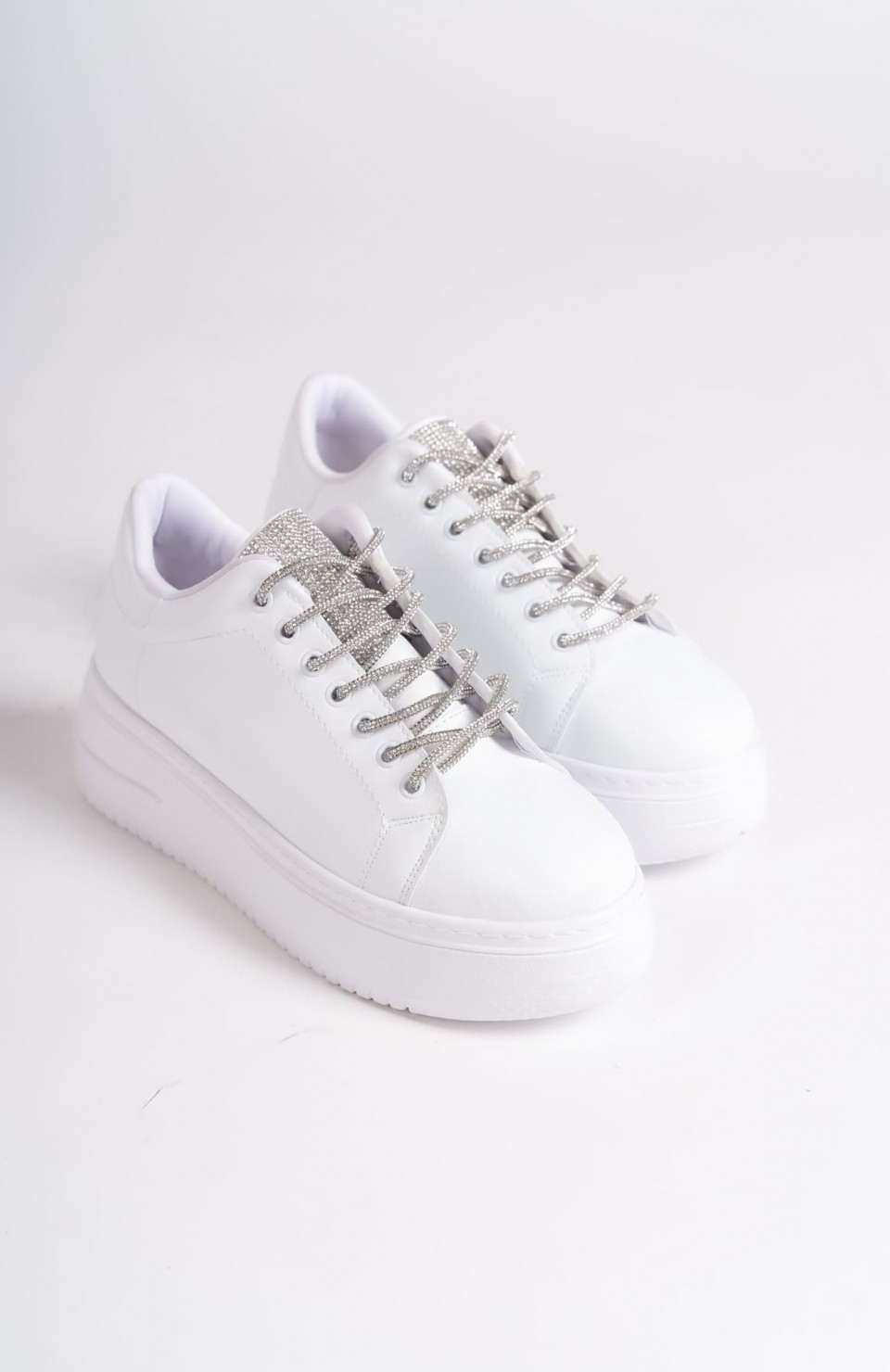 DELLA Bağcıklı Ortopedik Taban Taşlı Kadın Sneaker Spor Ayakkabı CBT - Beyaz