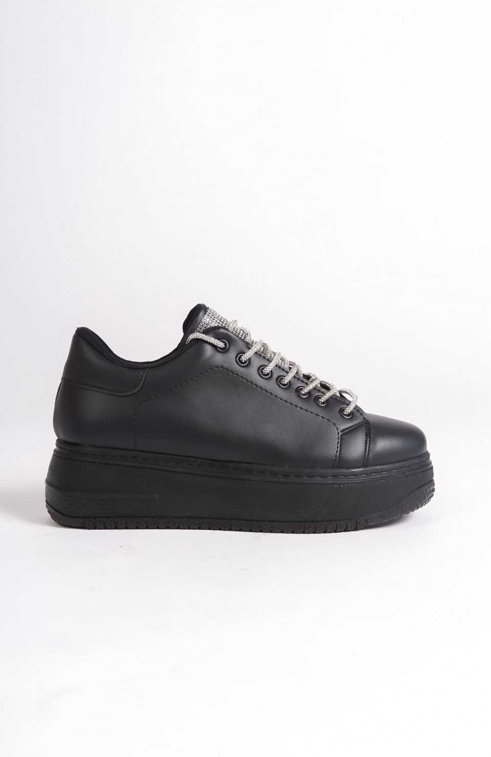 DELLA Bağcıklı Ortopedik Taban Taşlı Kadın Sneaker Spor Ayakkabı  CST - Siyah