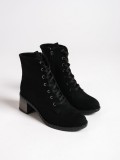 DIANA Bağcıklı Fermuarlı Ortopedik Taban Topuklu Süet Kadın Bot  SST - Siyah