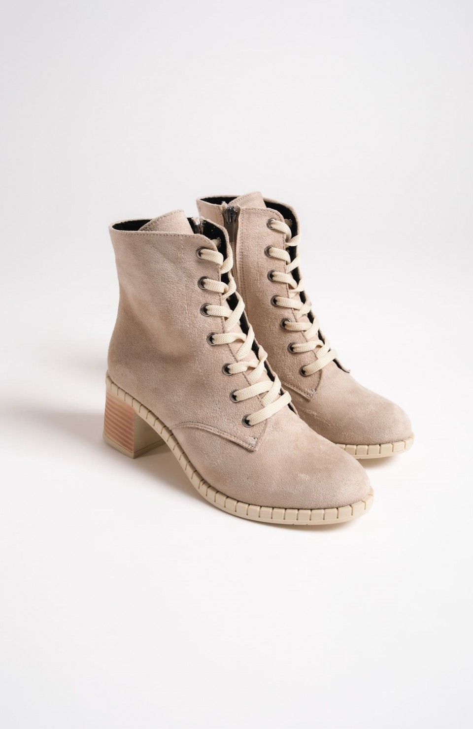 DIANA Bağcıklı Fermuarlı Ortopedik Taban Topuklu Süet Kadın Bot STT - Ten