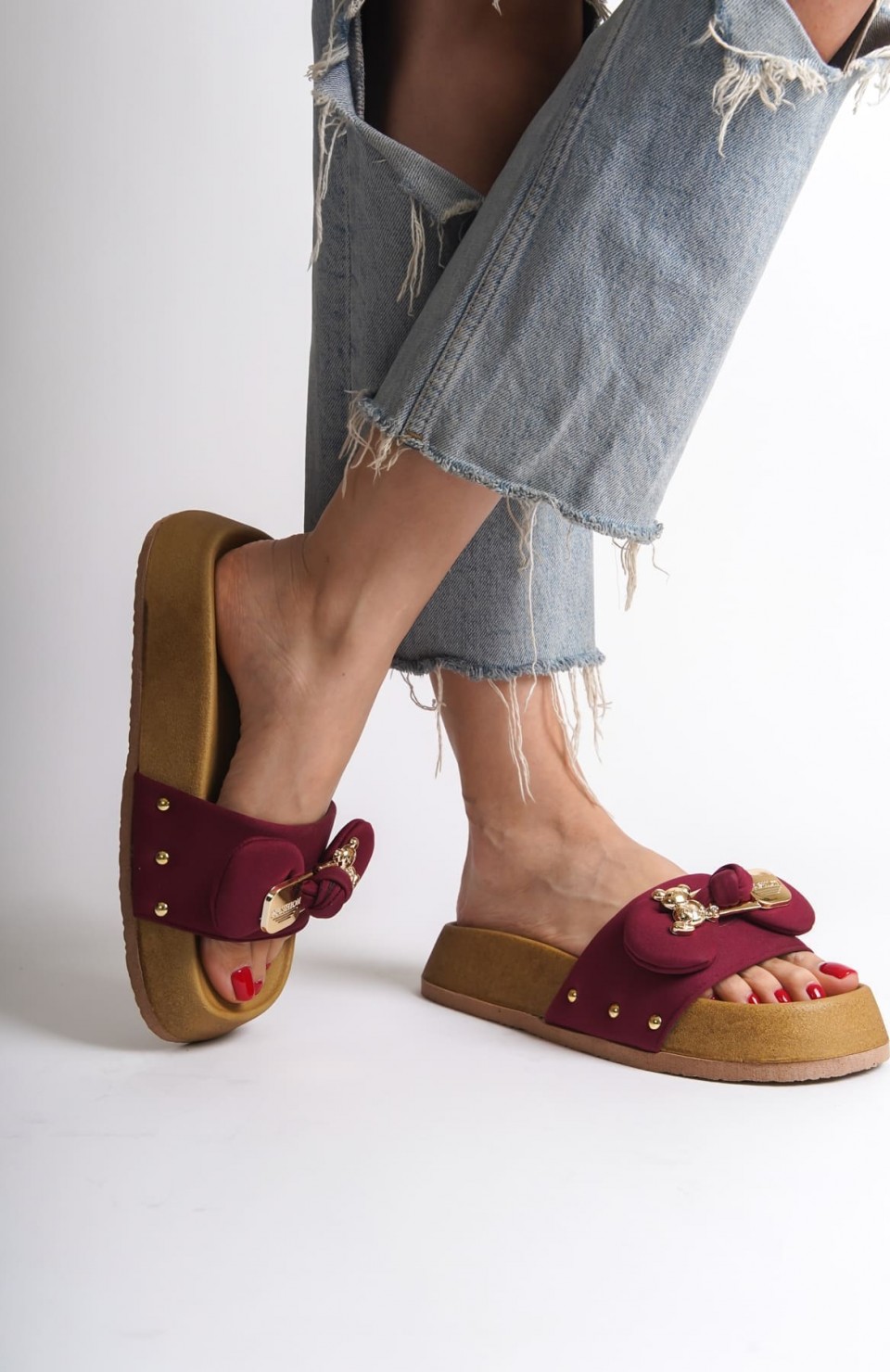 DILA Kalın ve Ortopedik Taban Ayıcıklı Saten Kadın Terlik  SKT - Bordo Somersan Giyim | Kadın, Erkek ve Çocuk Moda