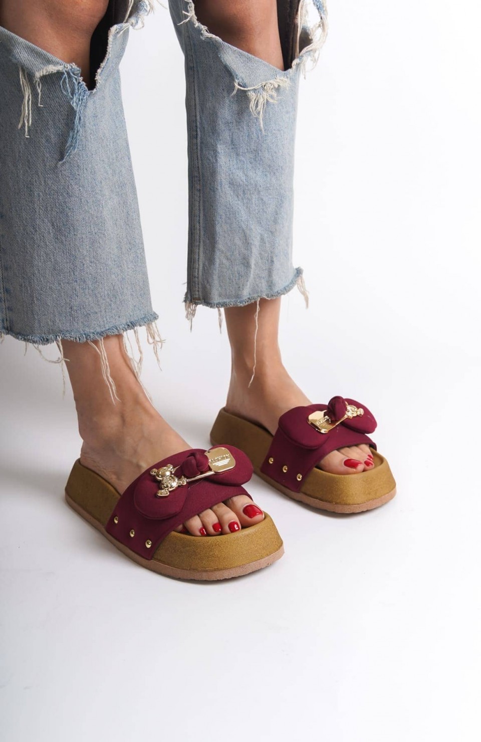 DILA Kalın ve Ortopedik Taban Ayıcıklı Saten Kadın Terlik  SKT - Bordo