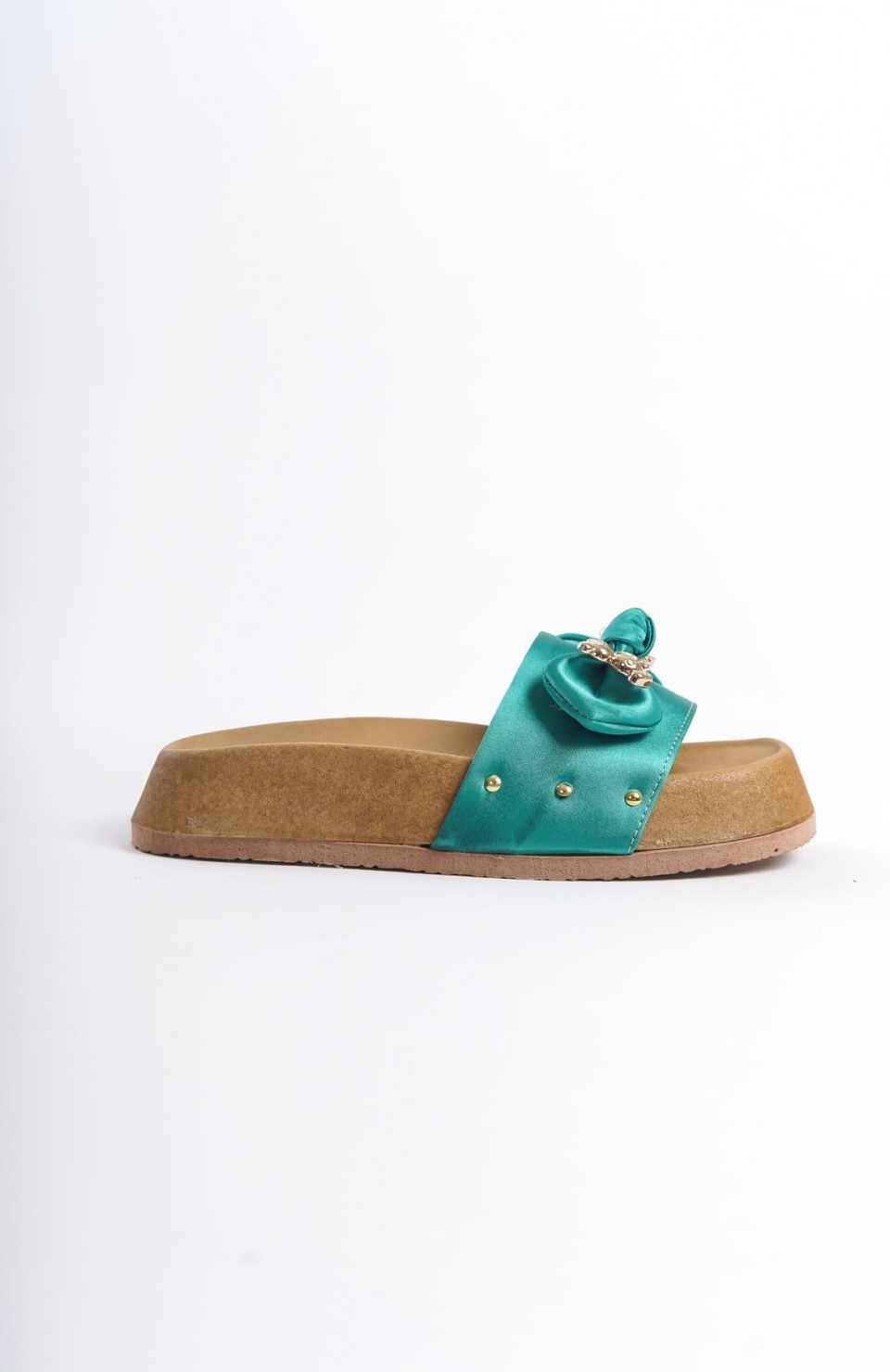 DILA Kalın ve Ortopedik Taban Ayıcıklı Saten Kadın Terlik  SKT - Yeşil