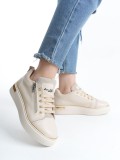 DINA Bağcıklı Fermuarlı Ortopedik Taban Kadın Sneaker Spor Ayakkabı  CKT - Krem/Altın