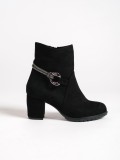 EDNA Fermuarlı Ortopedik Taban Taşlı Topuklu Süet Kadın Bot SST - Siyah