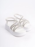 ELENA Lastikli Taşlı Şeritli Ortopedik Taban Kadın Sandalet  CBT - Beyaz