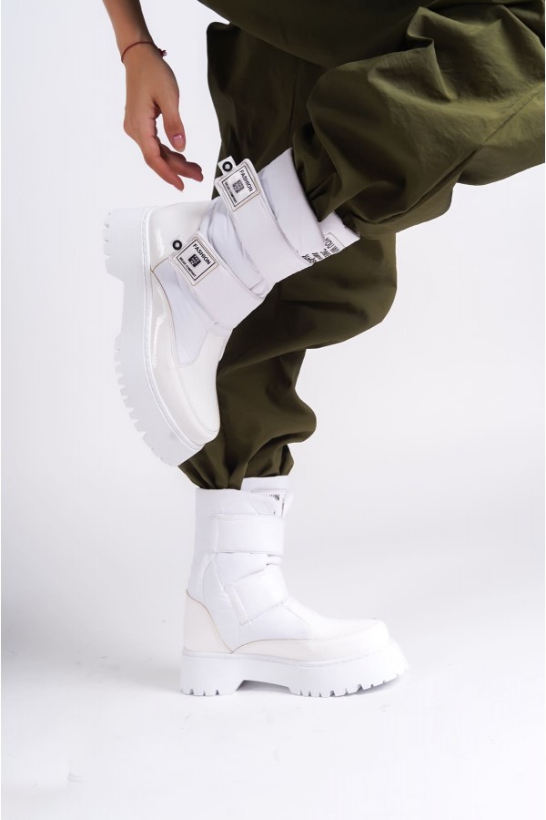 ELISA Cırt Cırtlı  Paraşüt Kumaş Rugan Kadın Bot RBT - Beyaz