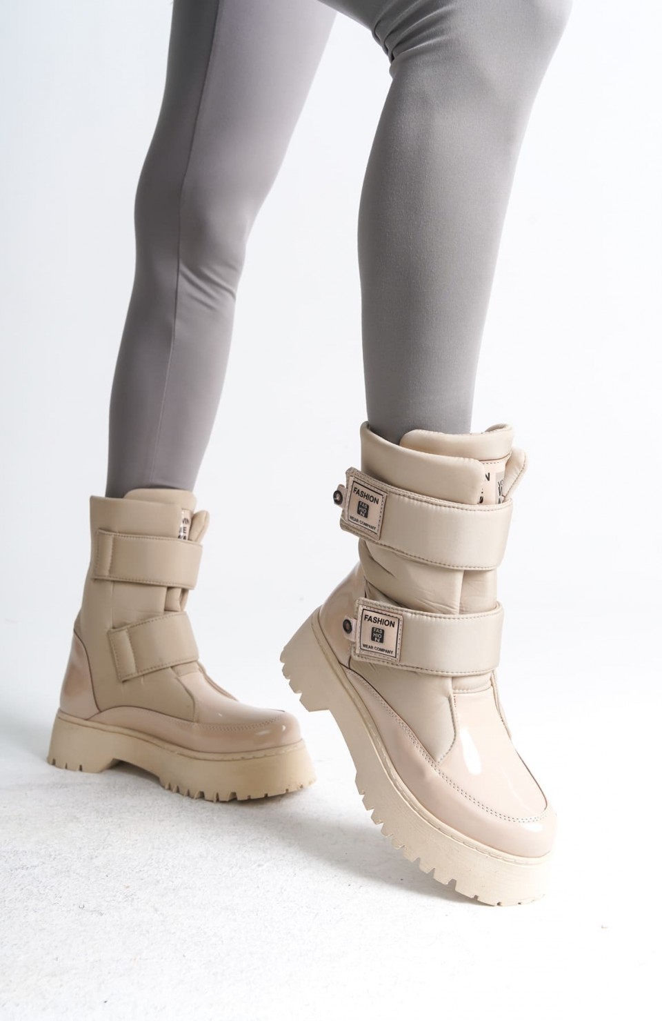 ELISA Cırt Cırtlı  Paraşüt Kumaş Rugan Kadın Bot RKT - Krem