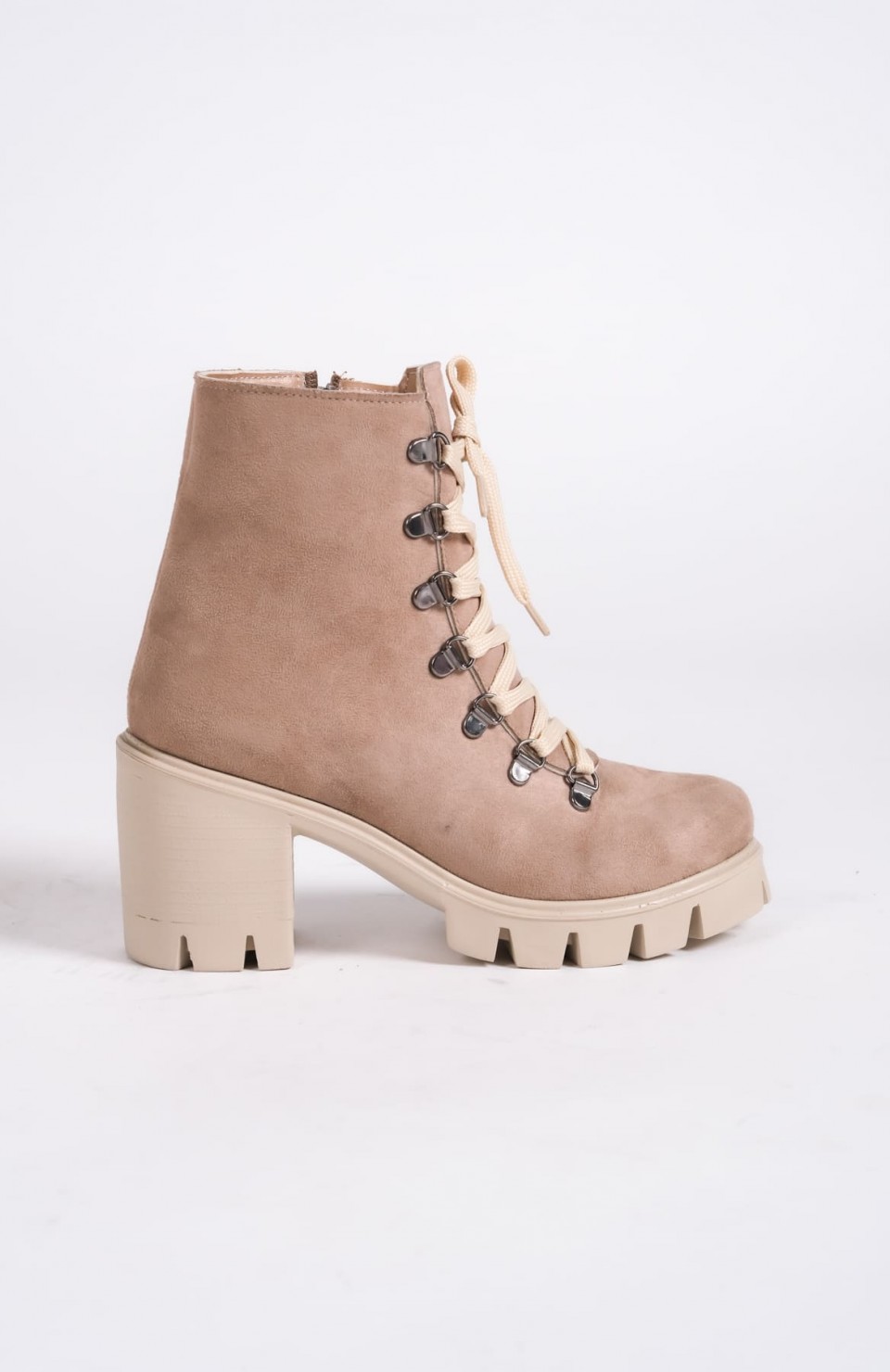 EMMA Bağcıklı Fermuarlı Ortopedik Taban Topuklu Süet Kadın Bot  STT - Ten
