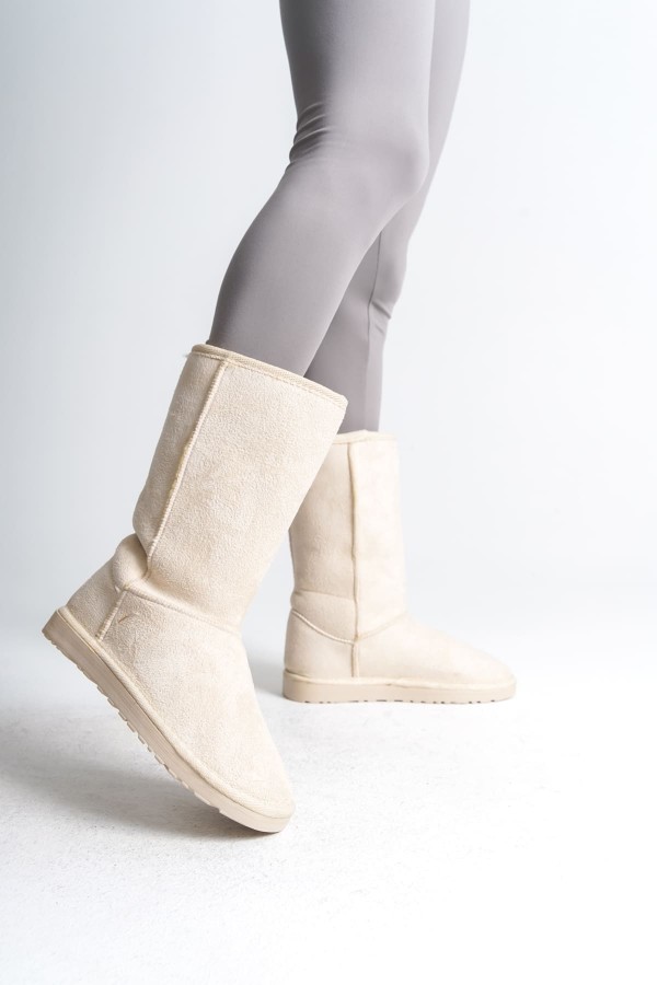 FREYA Bağcıksız Düz Taban İçi Kürklü Süet Kadın Bot  SKT - Krem