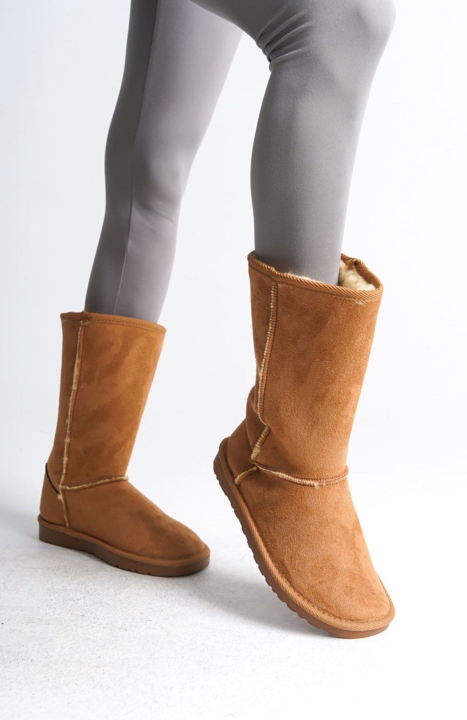 FREYA Bağcıksız Düz Taban İçi Kürklü Süet Kadın Bot  STT - Taba