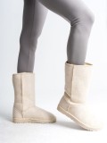 FREYA Bağcıksız Düz Taban İçi Kürklü Süet Kadın Bot  SKT - Krem