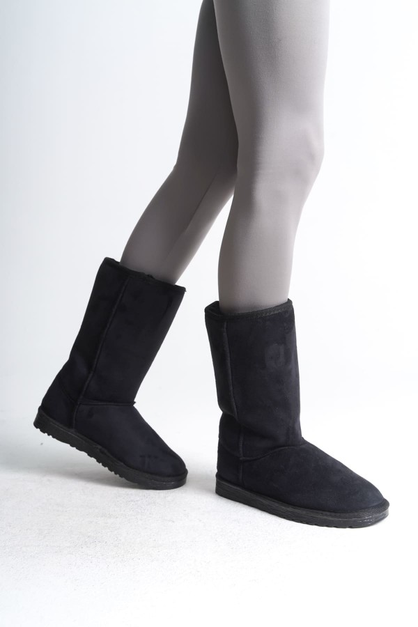 FREYA Bağcıksız Düz Taban İçi Kürklü Süet Kadın Bot  SST - Siyah