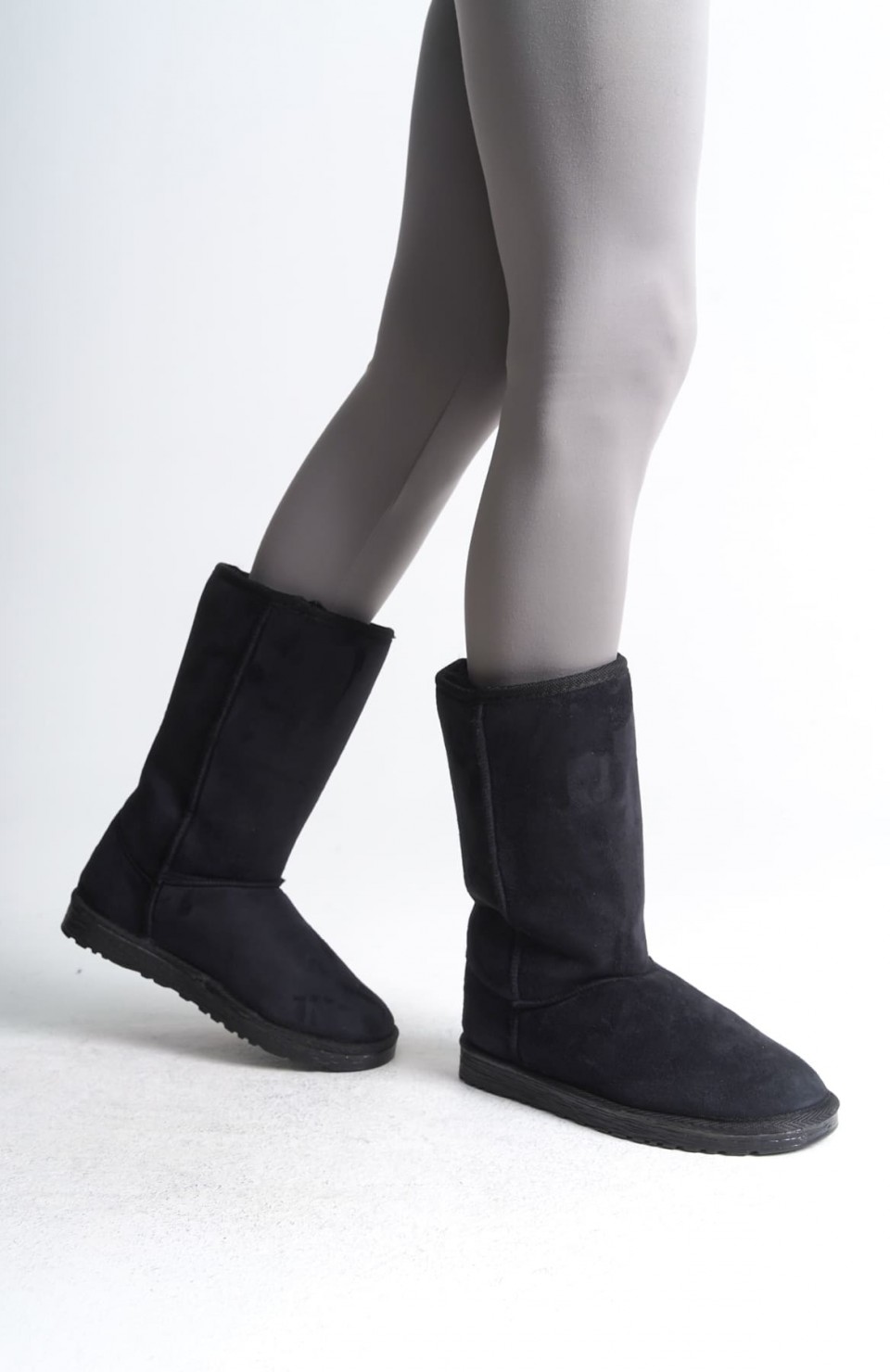 FREYA Bağcıksız Düz Taban İçi Kürklü Süet Kadın Bot  SST - Siyah